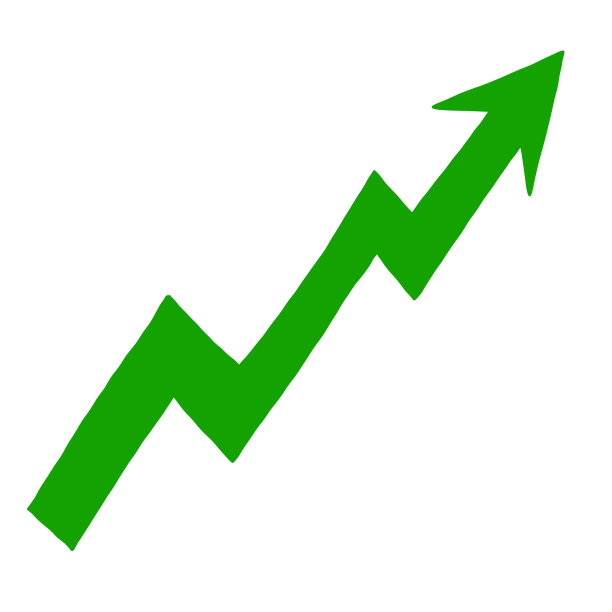 绿色上升箭头分离背景与剪贴路径在手绘风格。向上箭头，增长图形，成功图标，上升图表的金融或商业概念。图片下载