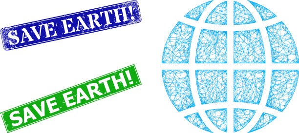 肮脏的保存地球警告邮票和三角形网格图片下载
