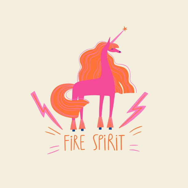 可爱的独角兽与字母火焰精神图片下载