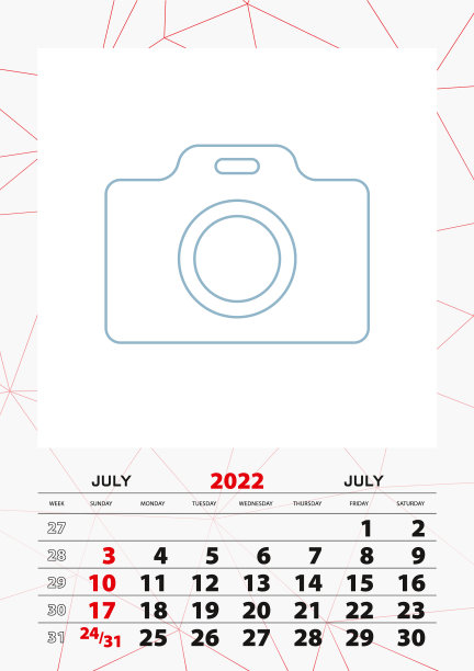 挂历计划模板为2022年7月的一周图片下载