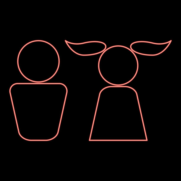 霓虹灯男孩和女孩红颜色的平面风格形象图片下载