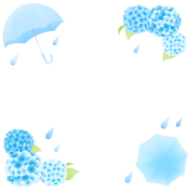 矢量插图的绣球，伞和雨与美丽的渐变。图片下载