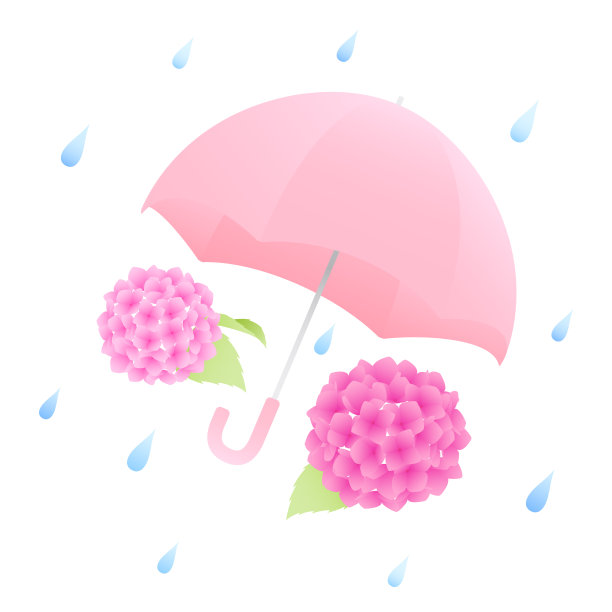 矢量插图的绣球，伞和雨与美丽的渐变。图片下载