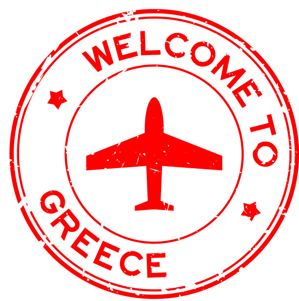 Grunge红色欢迎到希腊单词与飞机图片下载