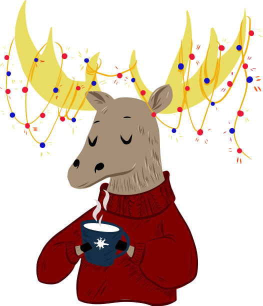 可爱的圣诞鹿戴着圣诞树花环图片下载