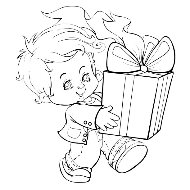 素描一个可爱的孩子，穿着一身大西装图片下载