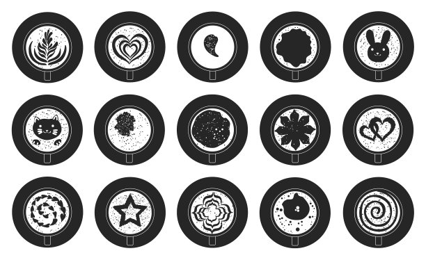 顶视图的咖啡孤立黑色设置图标图片下载