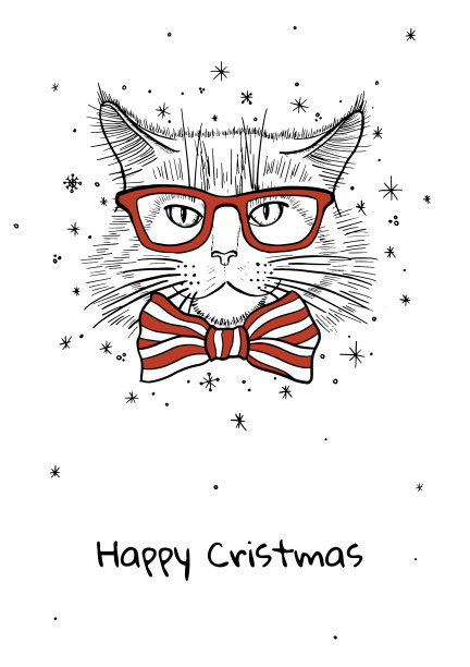 圣诞快乐贺卡与猫的性格图片下载