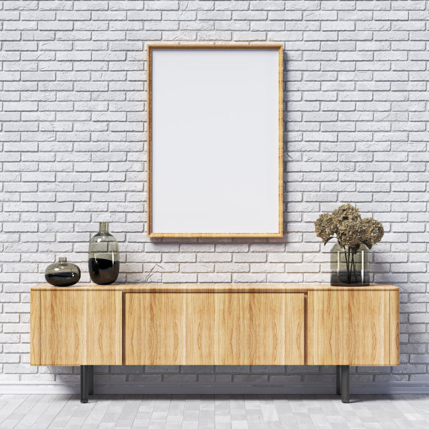 用砖墙和简单的装饰模拟海报框架图片下载
