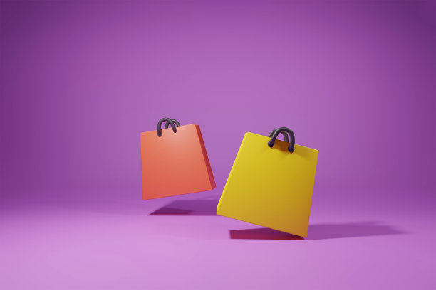 紫色背景上的3D购物纸袋。折扣，促销，销售，横幅，网站网上购物的概念。3 d渲染图图片下载