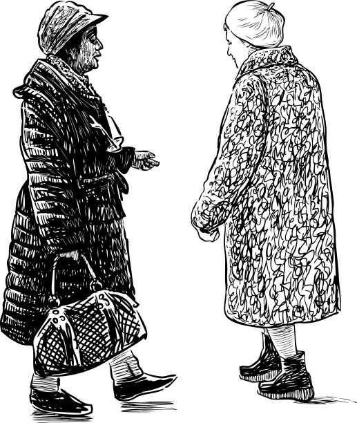 两个随意的城市老妇人散步的草图图片下载