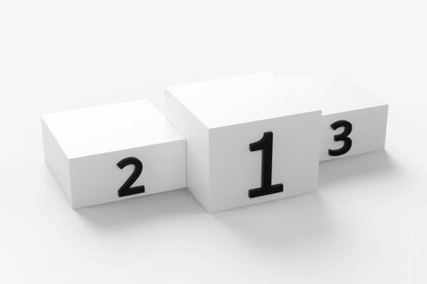 领奖台的特写，白色背景上有奖金号码。3 d渲染插图。图片下载