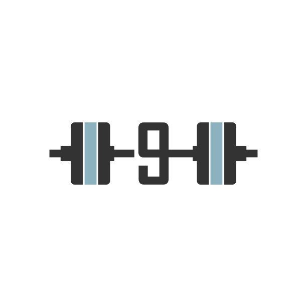 带有杠铃图标的数字9健身设计模板图片下载