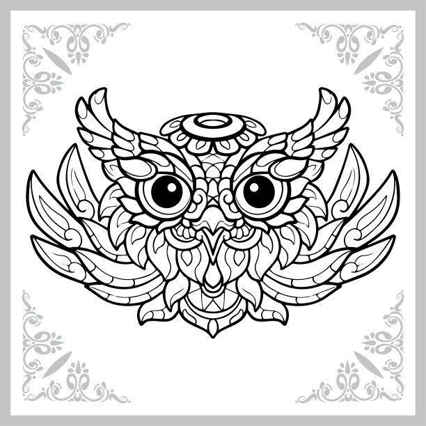 可爱的猫头鹰头卡通艺术。孤立在白色背景。矢量图图片下载