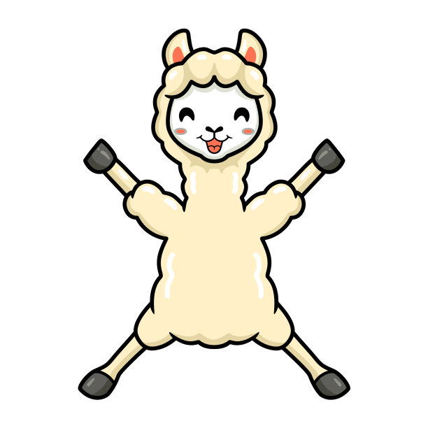 可爱的小羊驼卡通举手图片下载