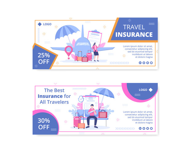 旅游保险横幅模板扁平化设计图片下载