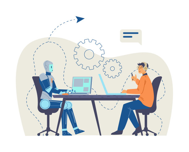 机器人商业伙伴与商人平图片下载