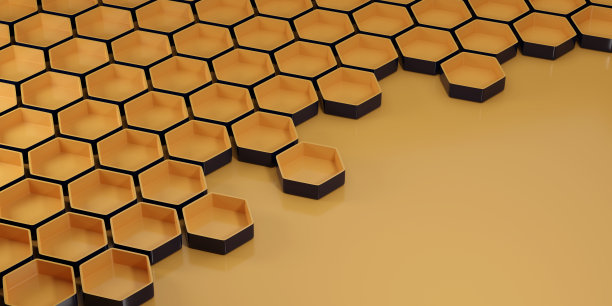 黄色和黑色蜂巢背景与拷贝空间。3 d演示。图片下载