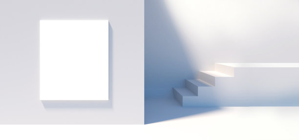 白色背景上的模型框架与白色走廊楼梯。, 3 d渲染图片下载