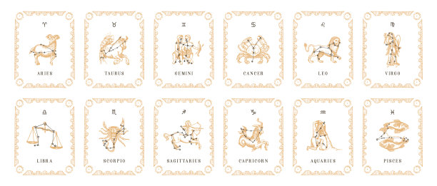 复古的星座卡片里的星座符号图片下载