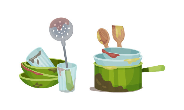 脏盘子放在餐馆或家里图片下载