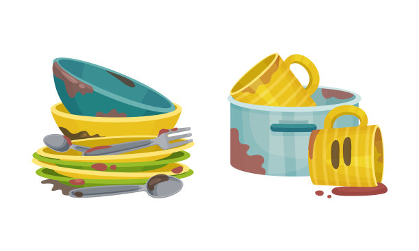 脏盘子放在餐馆或家里图片下载