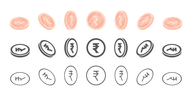 印度卢比硬币旋转图标不同图片下载