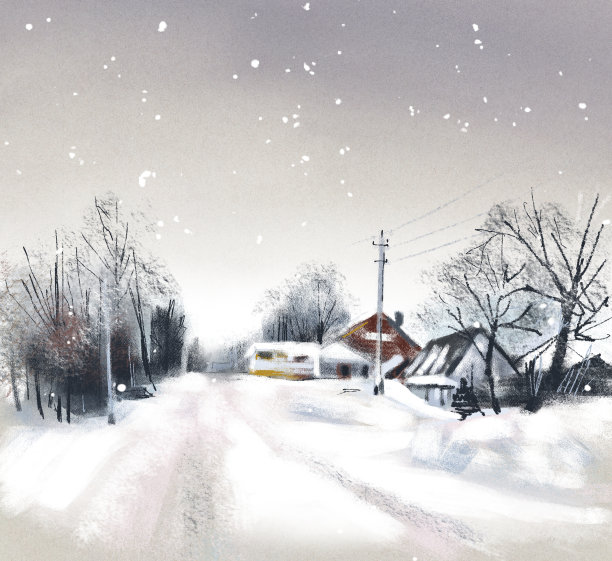 带有冬季景观的小村庄图片下载