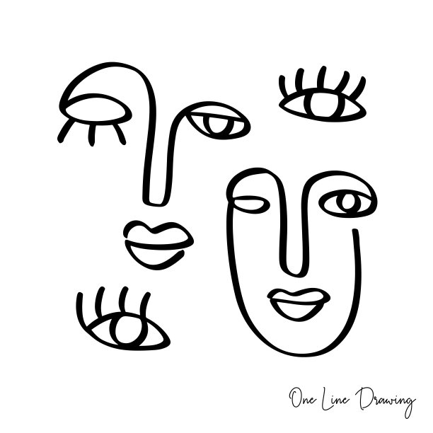 画人脸的一条线。线性抽象夫妇图片下载