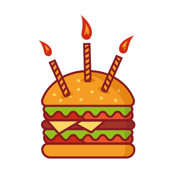 生日汉堡与蜡烛，汉堡矢量插图在白色背景简单的元素插图，汉堡贺卡的生日图片下载