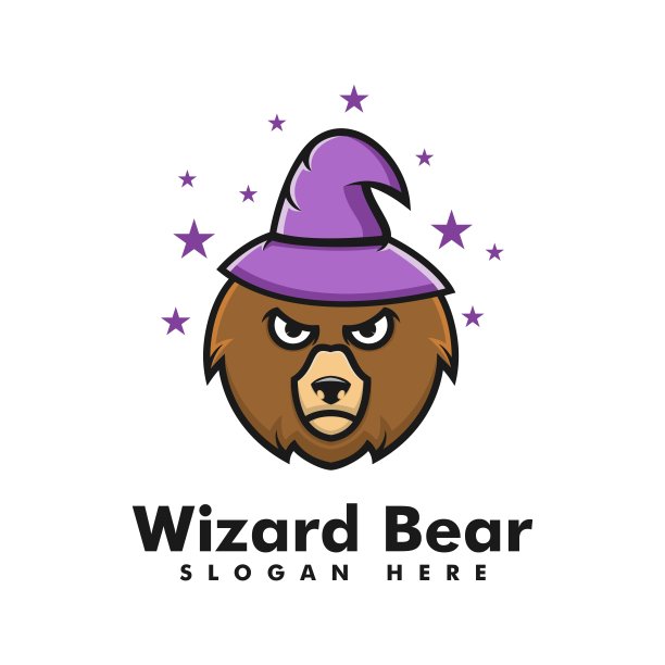 矢量插图巫师熊吉祥物卡通风格。图片下载