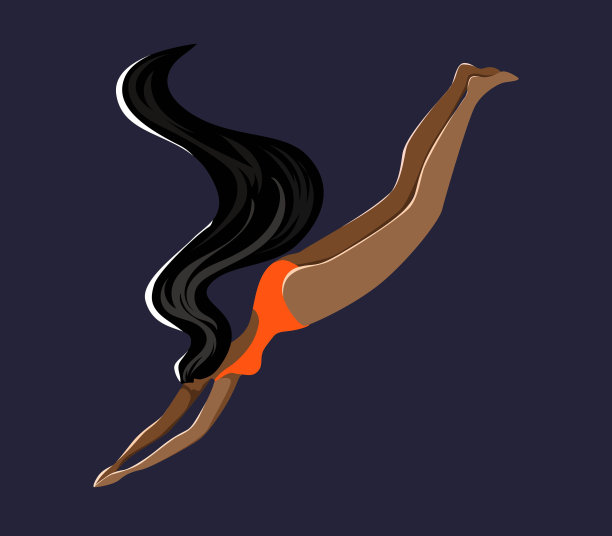 女孩在水深处游泳股票插图图片下载