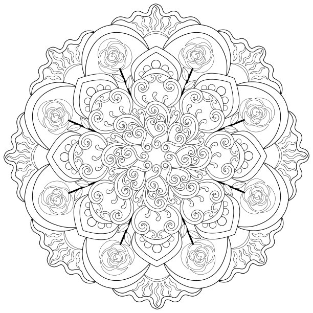 曼荼罗47号，花卉图案，种族，物体孤立在白色背景。图片下载