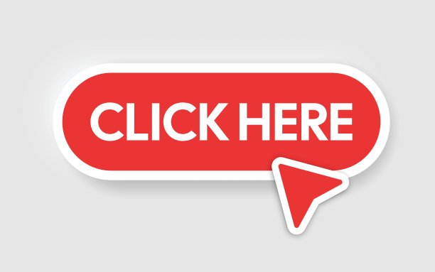 点击这里图标在平坦的风格。鼠标点击孤立背景上的矢量插图。Web按钮标识业务概念。图片下载