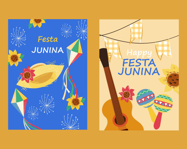 Festa Junina巴西节日和节日海报或卡片收集。图片下载