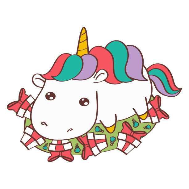 可爱丰满的圣诞独角兽剪贴画孤立在白色背景。有趣的剪贴画圣诞独角兽。图片下载