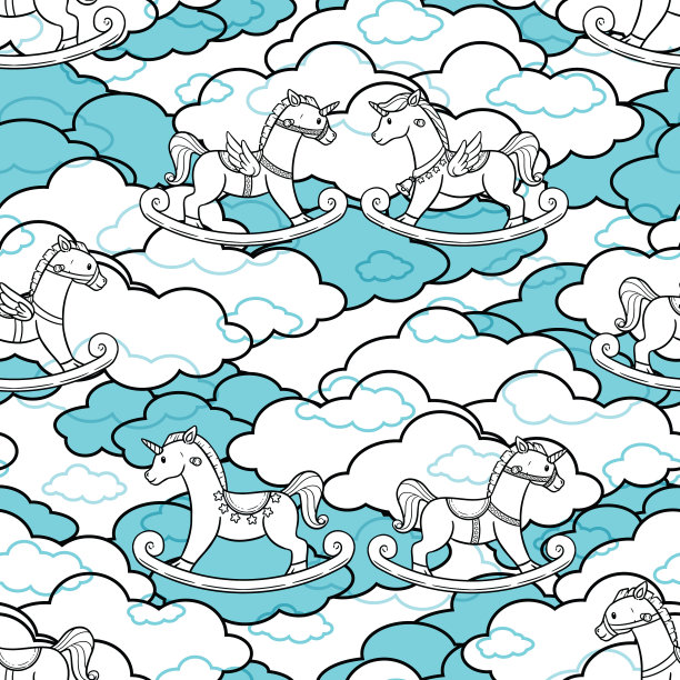 可爱可爱的摇摆马无缝图案设计图片下载