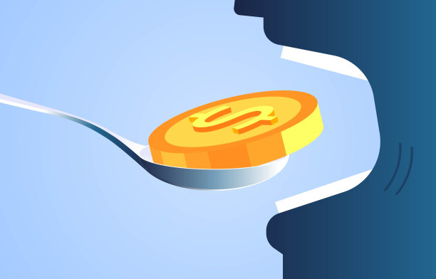 勺子喂金币钱要张嘴，吃钱的人，贪财的人图片下载