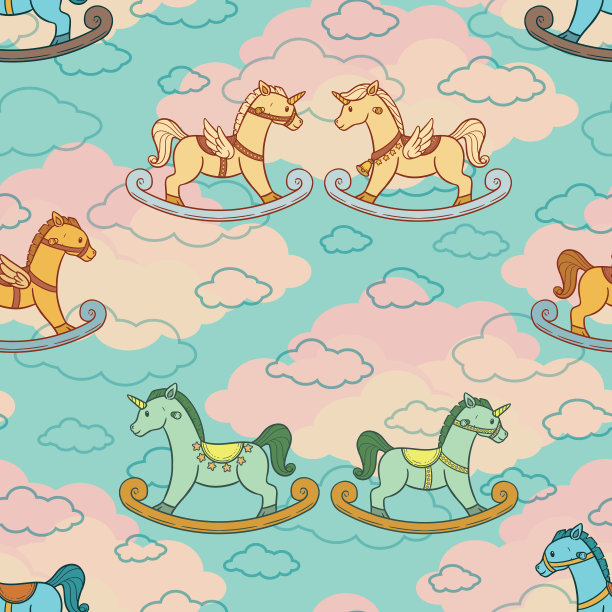 可爱可爱的摇摆马无缝图案设计图片下载