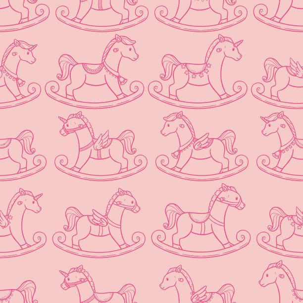 可爱可爱的摇摆马无缝图案设计图片下载