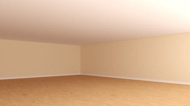 无家具的室内角落，米色墙壁，白色天花板，浅色拼花地板图片下载