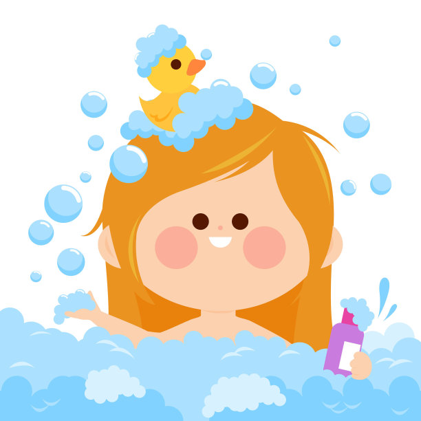 小女孩在洗澡。矢量图图片下载