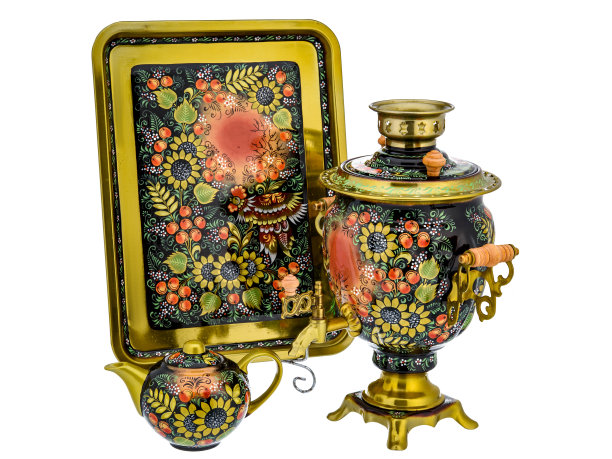 旧式传统俄罗斯民间器物彩色茶具图片下载