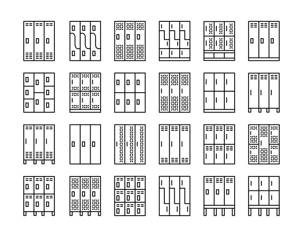 健身房和健身柜。学校、大学用的钢柜。安全存放个人衣物的金属壁橱。行图标设置图片下载