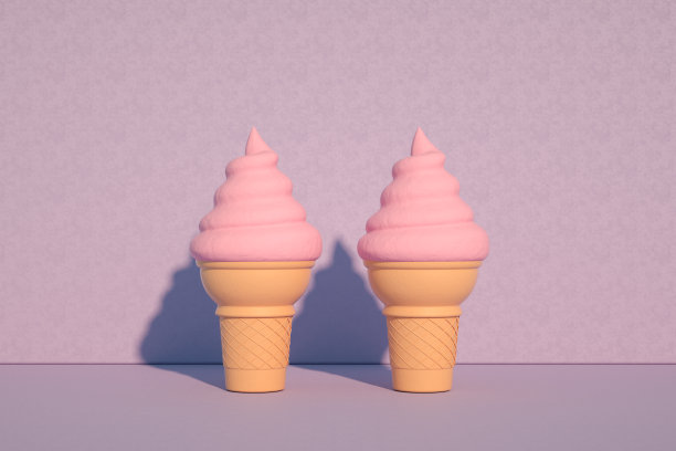 冰淇淋和蛋卷最小的夏季概念淡紫色背景图片下载