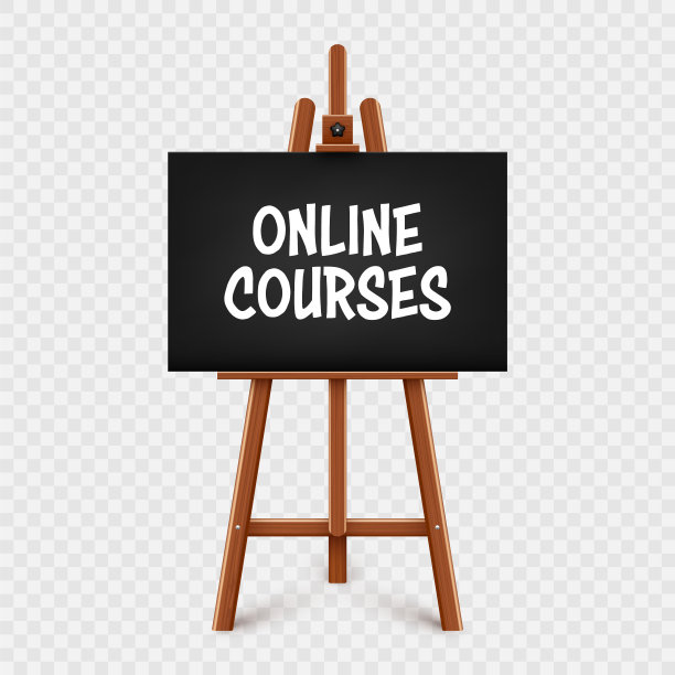 现实油漆书桌与黑色画布上的文字。木制画架和一张画纸。展示板放在三脚架上。远程教育、在线课程和电子学习。矢量图图片下载