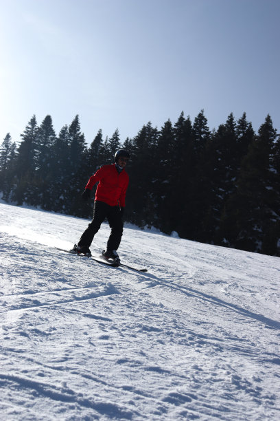 红色夹克滑雪者，土耳其伊尔加斯卡斯塔莫努图片下载