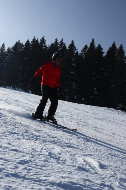 红色夹克滑雪者，土耳其伊尔加斯卡斯塔莫努图片下载