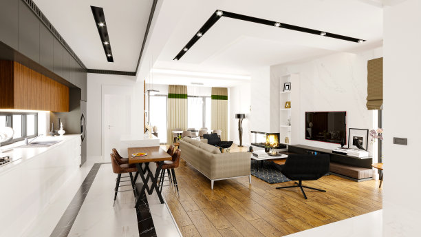 现代客厅带壁炉，客厅室内图片下载