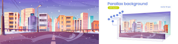 视差背景冬桥城景街图片下载